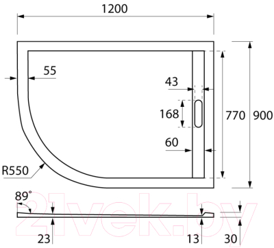 Экран для душевого поддона Cezares TRAY-AS-RH-120/90-100-SCR-R