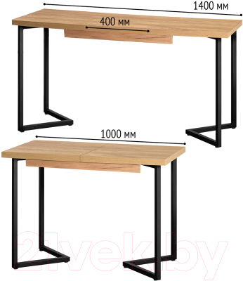 Обеденный стол Millwood Лофт Лондон Л 100-140x60x76 (дуб золотой Craft/металл черный)