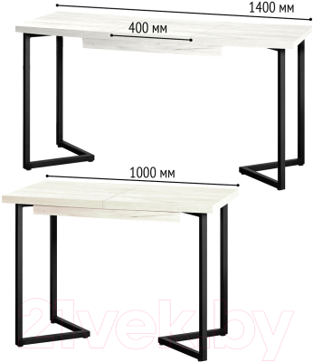 Обеденный стол Millwood Лофт Лондон Л 100-140x60x76 (дуб белый Craft/металл черный)