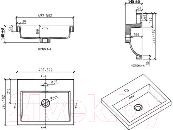 Умывальник BelBagno BB-500-PM-LVB