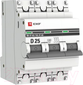 Выключатель автоматический EKF PROxima ВА 47-63 25А 3р D / mcb4763-3-25D-pro