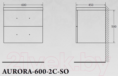 Тумба под умывальник BelBagno Aurora-600-2C-SO-PG