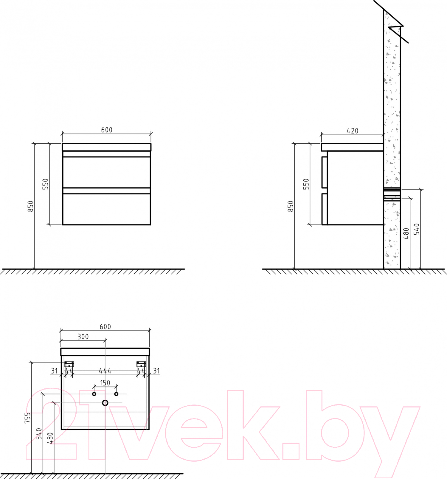 Тумба под умывальник BelBagno Energia-N-600-2C-SO-BL