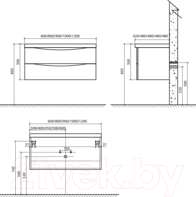 Тумба под умывальник BelBagno Ancona-N-1000-2C-SO-BL