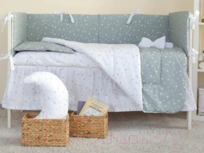 Комплект постельный для малышей Martoo Basik Comfy 6 / CM-BS-6-GR/WT-ST (белый/серый, звезды)