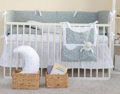 Комплект постельный для малышей Martoo Comfy-Basik 7 / CM-BS-7OR-GR/WT-ST (белый/серый, звезды)