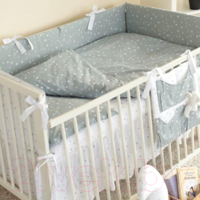 Комплект постельный для малышей Martoo Comfy 6 / CM-6-GR/WT-ST (белый/серый, звезды)