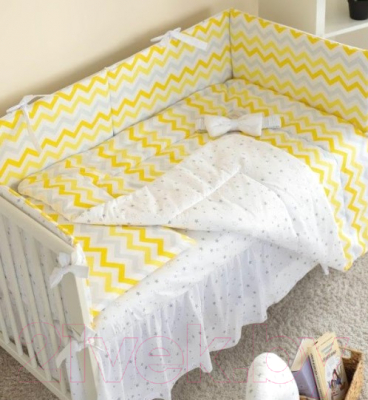 Комплект постельный для малышей Martoo Basik Comfy 6 / CM-BS-6-YGZ (желтый/серый, зигзаг)