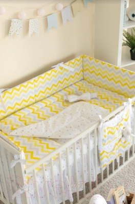 Комплект постельный для малышей Martoo Basik Comfy 6 / CM-BS-6-YGZ (желтый/серый, зигзаг)