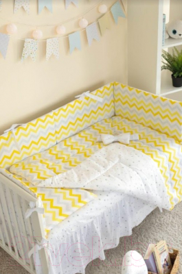 Комплект постельный для малышей Martoo Comfy Basik 7 / CM-BS-7OR-YGZ (желтый/серый, зигзаг)