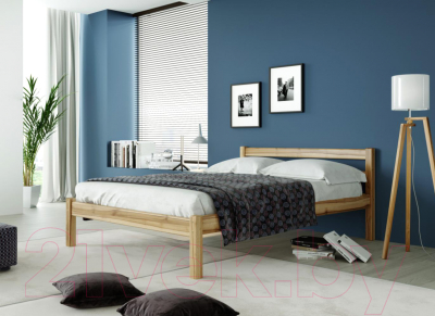 Полуторная кровать Мебельград Рино 120x200 с опорными брусками (массив сосны орех светлый)