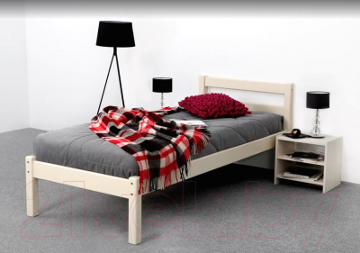 Односпальная кровать Мебельград Рино 90x200 с опорными брусками (массив сосны ясень жемчужный)