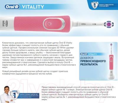 Электрическая зубная щетка Oral-B Vitality PRO 3D White D100.413.1 (80326311)