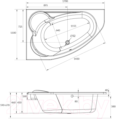 Ванна акриловая Cersanit Kaliope 170x110 R (с каркасом)