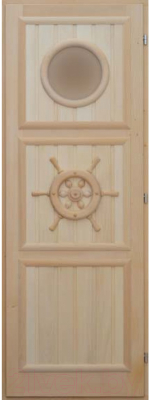 Деревянная дверь для бани Doorwood Штурвал с иллюминатором 184x74