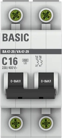 Выключатель автоматический EKF ВА 47-29 2P 16A (C) 4.5кА / mcb4729-2-16C