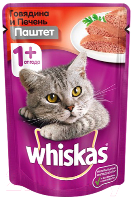 Влажный корм для кошек Whiskas Мясной паштет из говядины с печенью (85г)