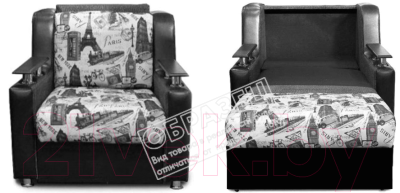 Кресло-кровать Кристалл Выкатной Гармония-2 0.8 (экокожа черный/велюр серый)