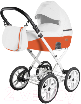 Детская универсальная коляска Ray Corsa Ecco Classic 2 в 1 (23/белая кожа/оранжевая кожа)