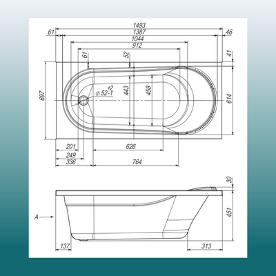 Ванна акриловая Ventospa Aqua 150x70 (с каркасом и экраном)