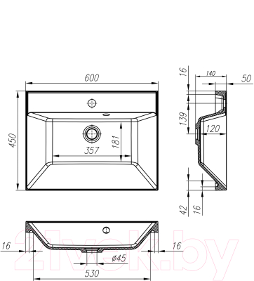 Умывальник BelBagno BB600/450-LV-MR-AST