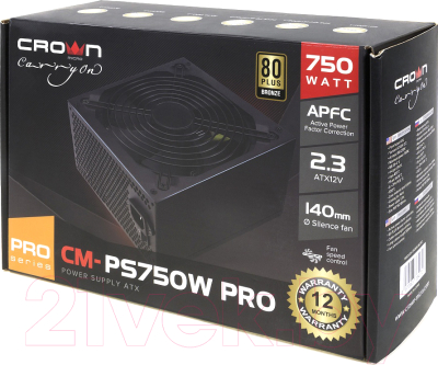 Изображение товара Блок питания для компьютера Crown CM-PS750W Pro