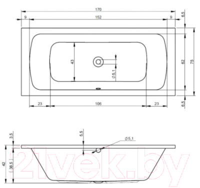 Ванна акриловая Riho Dola S 170x75 / BB35005 (с ножками)