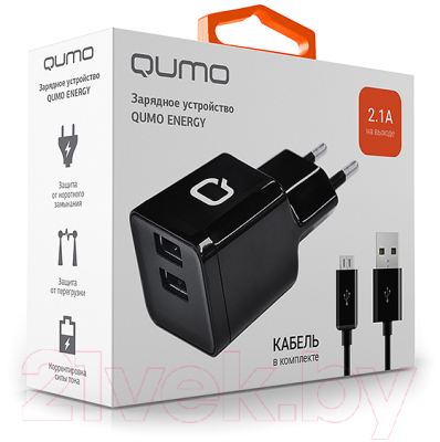 Зарядное устройство сетевое Qumo Energy + Micro USB Cable / 20781 (черный)