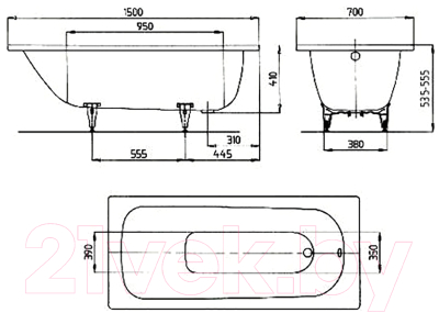 Ванна стальная Kaldewei Saniform Plus 361-1 150x70 (easy-clean, antislip, с ножками)