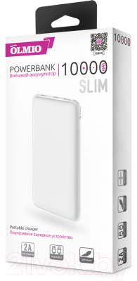 Портативное зарядное устройство Olmio Slim 10000mAh / 038715 (белый)