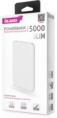 Портативное зарядное устройство Olmio Slim 5000mAh / 038706 (белый)
