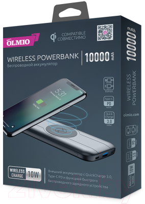 Портативное зарядное устройство Olmio QW-10 10000mAh / 038732 (серый)