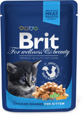 Влажный корм для кошек Brit Premium Chicken Chunks for Kitten / 100309 (100г)