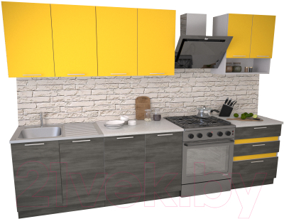 Готовая кухня Иволанд Трейд Солнечный желтый 220-220-60 (солнечный желтый/темное дерево)