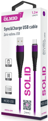 Кабель Olmio Solid USB 2.0 - microUSB 2.1A / 039052 (1.2м, индиго)