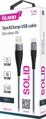 Кабель Olmio Solid USB 2.0 - Type-C 2.1A / 039050 (1.2м, титан)