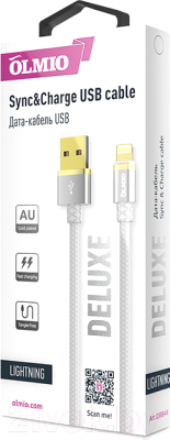 Кабель Olmio Deluxe USB 2.0 - Lightning 2.1A / 038849 (1м, белый)