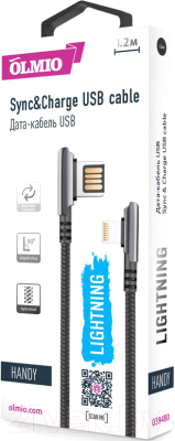 Кабель Olmio Handy USB 2.0 - Lightning 2.1A / 039480 (1.2м, черный)