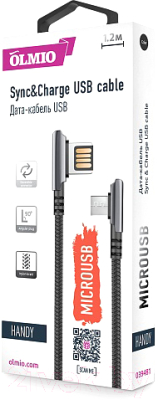 Кабель Olmio Handy USB 2.0 - microUSB 2.1A / 039481 (1.2м, черный)