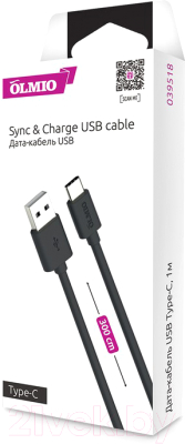 Кабель Olmio USB 2.0 - USB type-C / 039518 (3м, черный)