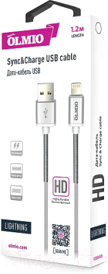 Кабель Olmio Hd USB 2.0 - lightning 2.1A / 038645 (1.2м, белый)