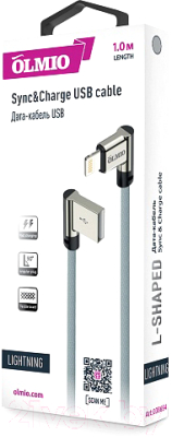 Кабель Olmio USB 2.0 - Lightning / 038654 (1м, угловой)