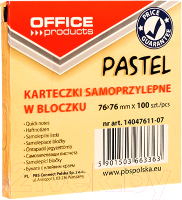 Блок для записей Office Products На клейкой основе / 14047611-07 (оранжевый пастель)