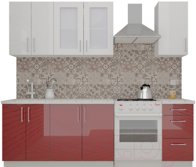 Кухонный гарнитур ВерсоМебель ВерсоЛайн 3-1.8 (белый 001/темно-красный 018)