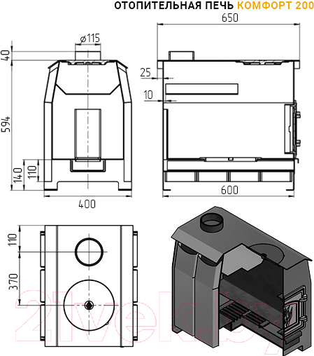 Печь отопительно-варочная Везувий Комфорт 200 (ДТ-3С)