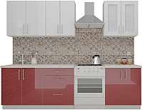 Готовая кухня ВерсоМебель ВерсоЛайн 3-2.1 (белый 001/рубиново-красный 600) - 
