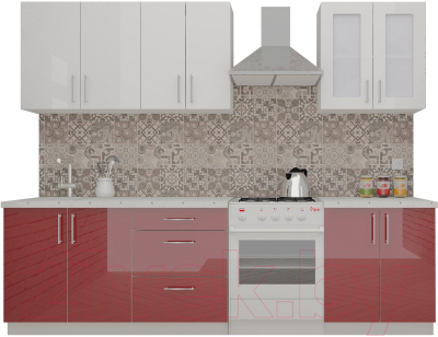 Кухонный гарнитур ВерсоМебель ВерсоЛайн 3-2.1 (белый 001/рубиново-красный 600)