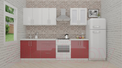 Кухонный гарнитур ВерсоМебель ВерсоЛайн 3-2.1 (белый 001/рубиново-красный 600)