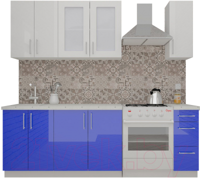 Готовая кухня ВерсоМебель ВерсоЛайн 3-1.7 (белый 001/глубокий синий 601)