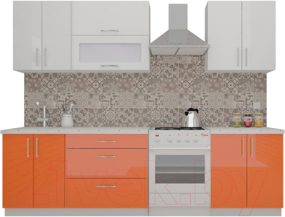 Кухонный гарнитур ВерсоМебель ВерсоЛайн 4-2.1 (белый 001/яркий оранжевый 008)